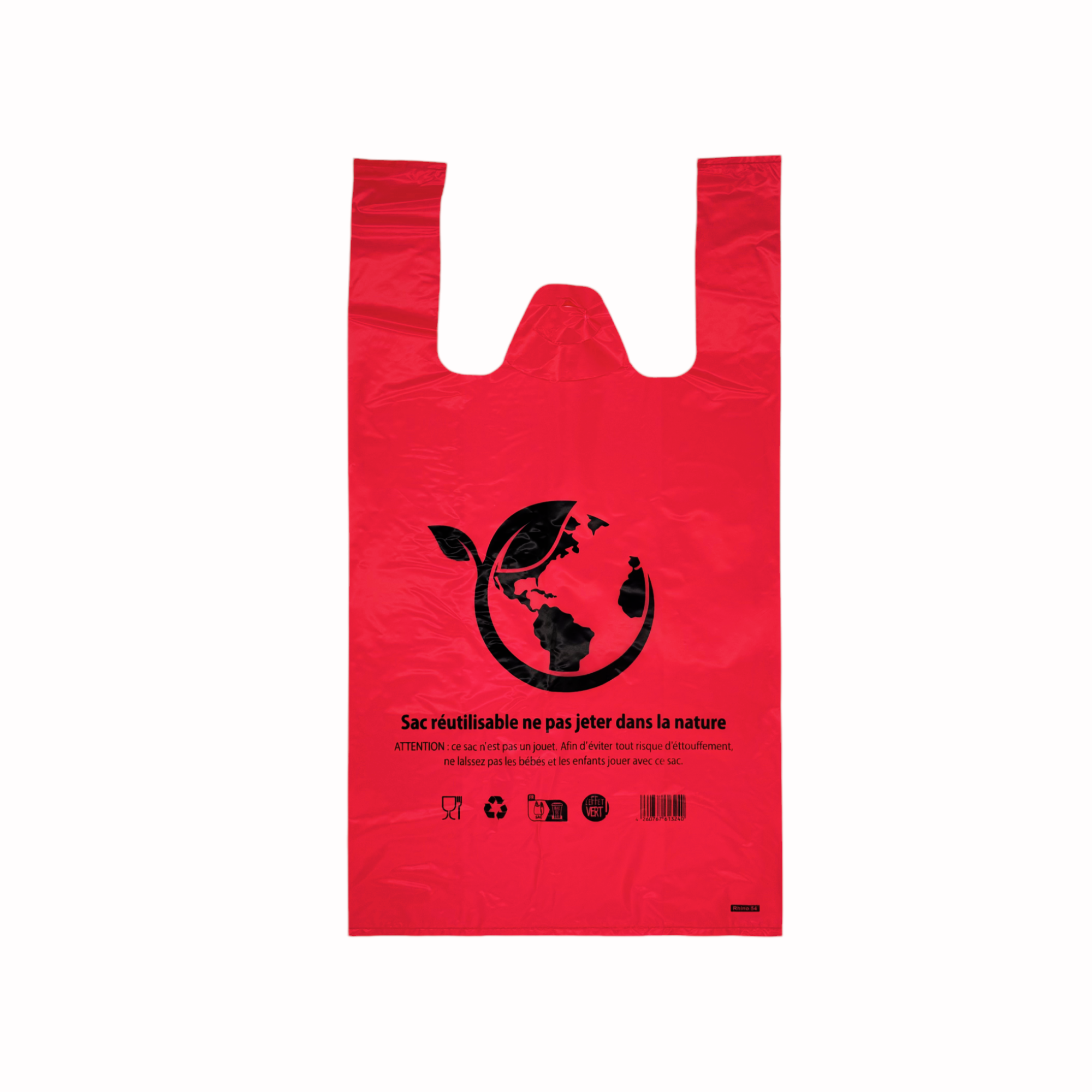 Sac plastique rouge réutilisable 33+18x63 cm